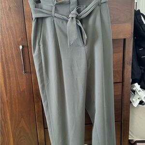 H&M Gray Tie-Waist Trousers with Pleated Front
